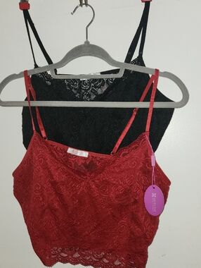 Lace Cami Crop Bralette Duo - Red & Black
